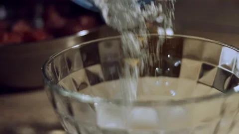 Close up process of handmade dough from flour. Pouring white flour in a glass Stock Footage 144819157