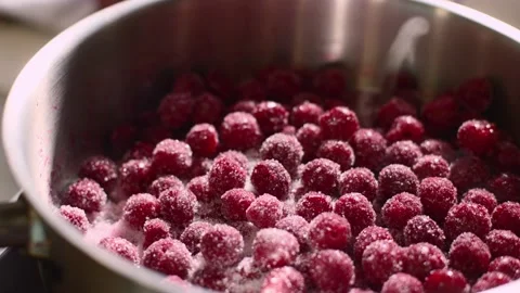 Close up. Process in the kitchen, caramelization of cherries. Stock Footage 233296767