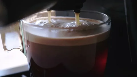 Close-up process of making espresso. Coffee machine prepares black coffee. Hot Stock Footage 151412607