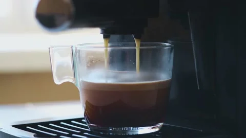 Close-up process of making espresso. Coffee machine prepares black coffee. Hot Stock Footage 151517561