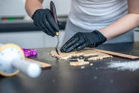 Close-up, the process of making handmade gingerbread. Foto stock