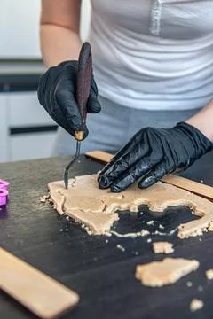 Close-up, the process of making handmade gingerbread. Stock Photos