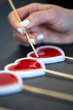 Close-up, the process of making lollipops from natural ingredients. Stock Photos