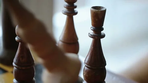 Close-up process of playing chess. Bishop moving and Rook falling on the board Stock Footage 47631935