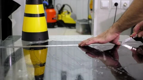 Close-up of the process of tinting the rear windshield in an auto repair shop. Stock Footage 312436435