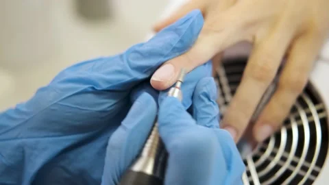 Close-up. processing nails with a milling cutter. nail care. Stock Footage 229882318