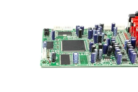 A close-up of the processor microchip surrounded by other electrical compon.. Foto stock