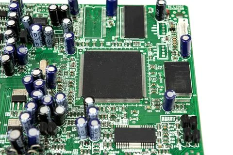 A close-up of the processor microchip surrounded by other electrical compon.. Stock Photos