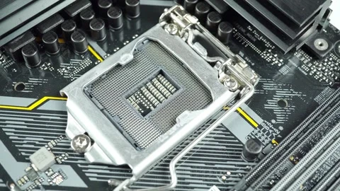 Close-up Of The Processor On The Motherboard During Rotation. Stock Footage 247894424