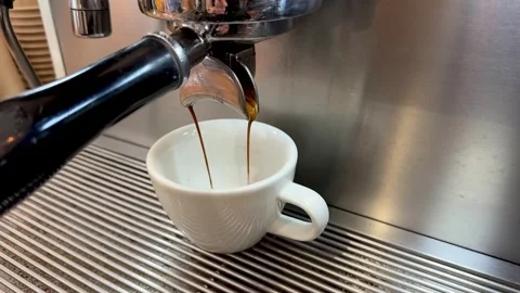 Close up of profesional coffe machine in white ceramic cup Stock Footage 277135668