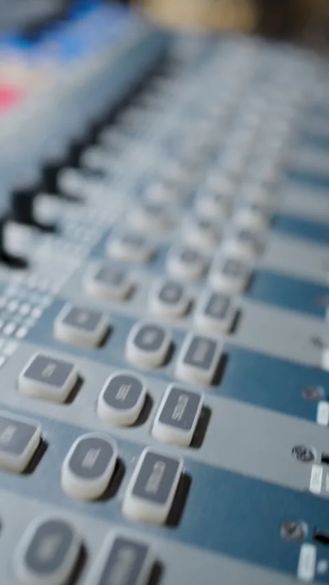 Close-up of Professional Audio Mixing Console Buttons in Recording Studio. .. Stock Footage 333915074