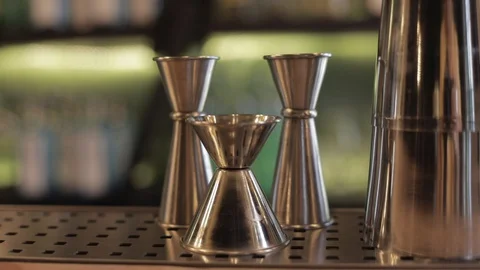 Close Up Of Professional Bartender Jiggers Stock Footage 129781372