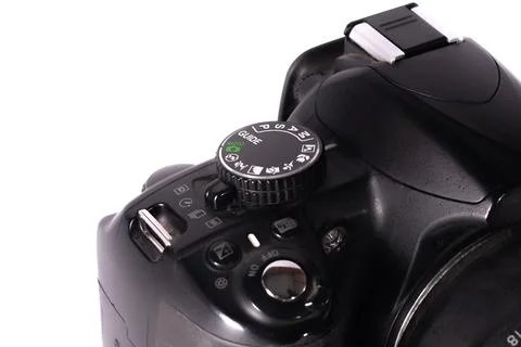 Close-up of professional camera button. Action. Manual mode settings on profe Stock Photos