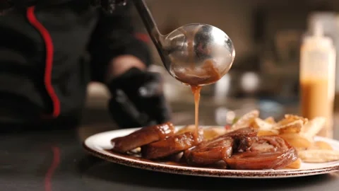 Close-up Professional Chef at Restaurant Serves Dish Stock Footage 202204502