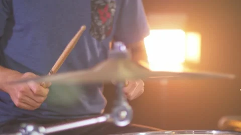 Close up of a professional drummer playing a drum roll on a ride cymbal Stock Footage 145015213