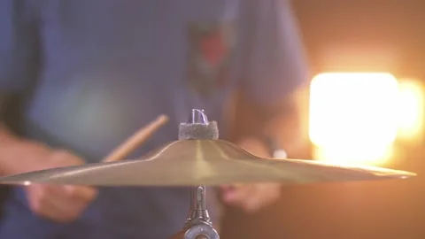 Close up of a professional drummer playing a drum roll on a ride cymbal Stock Footage 145015225