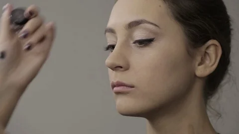 Close-Up Of Professional Make-Up Artist Applying Eyeliner On Eyelid Stock Footage 72899795