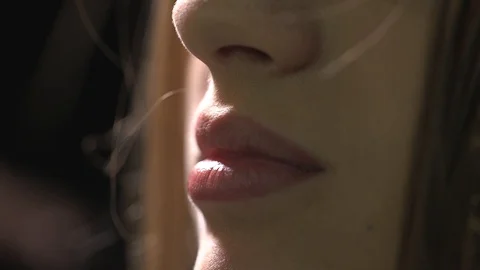 Close-up Of A Professional Makeup Artist Applying Lipstick On Model's Lips Vidéo 128388575