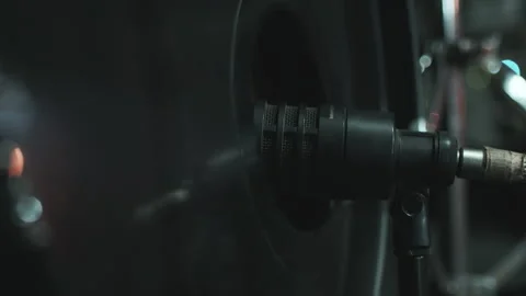 Close-up of a professional microphone which is directed inward vibrating bass Stock Footage 252750968