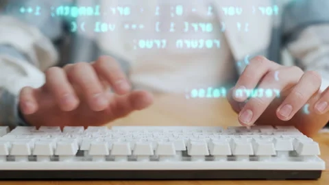 Close-up Professional Programmer Working with Hands Write Code Hologram Display Vídeos de archivo 170301675