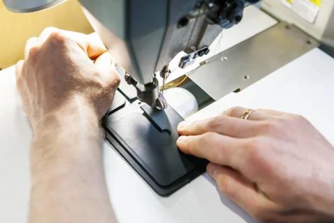 Close up of professional sewing machine for leather work. Stock Photos