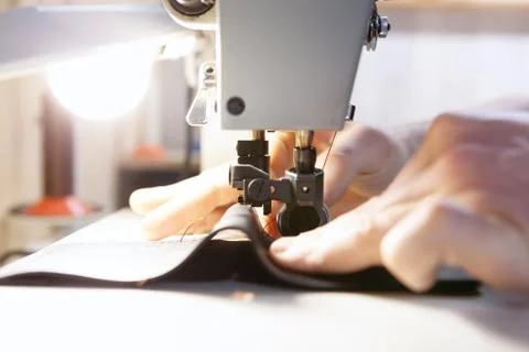 Close up of professional sewing machine for leather work. Stock Photos
