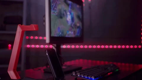 Close up of professional Streamer hand on keyboard playing online video games Stock Footage 193454690