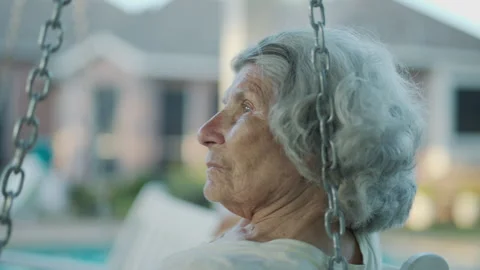 Close profile lovely elderly German woman thoughtfully looks off to the distance 스톡 동영상 248081941