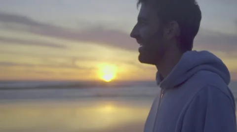 Close up profile of man on beach Stock Footage 59923557