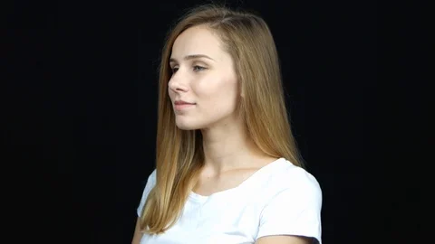 Close up profile view of happy young caucasian blonde woman smiling. Portrait Stock Footage 112397352