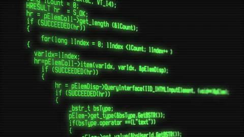 Close-up of a program code on a computer screen. Technology, coding, programm Stock Illustration