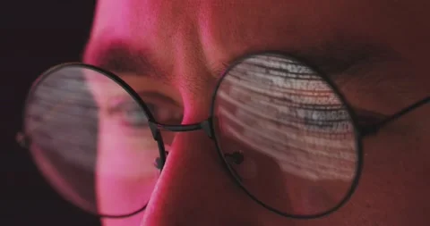 Close-up programmer eyes while working with innovative technology, coding and Stock Footage 156826752