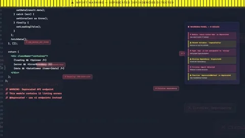 Close up of a programmer writing javascript code in a dark mode integrated Vidéo 340217049