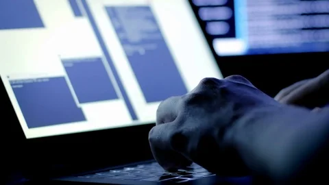 Close-up of programmer's hands typing on the keyboard Stock Footage 72468637