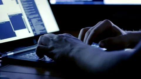 Close-up of programmer's hands typing on the keyboard Stock Footage 72468932