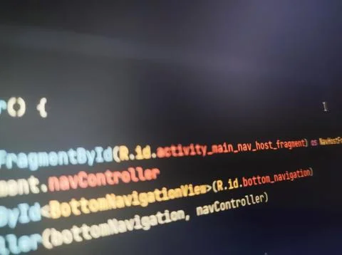 Close-up of programming code on a screen, emphasizing vivid syntax highlighting Stockfoto's