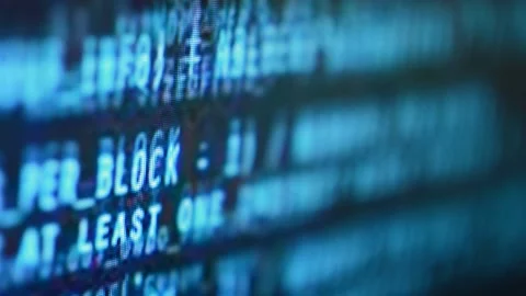 Close-up programming code scrolling on the computer's monitor Stock Footage 199037625