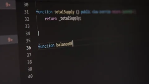Close up programming smart contract for Ethereum Stock Footage 153819192