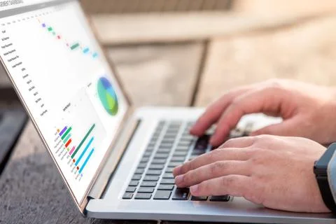 Close up of project management dashboard on screen laptop / computer Stock Photos