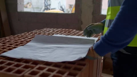 Close-Up of Project Papers Being Flipped by Construction Worker, Detailed Stock Footage 299276860