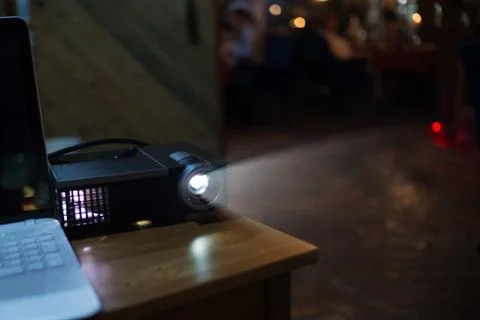 Close up on projector light on the party Fotos Stock