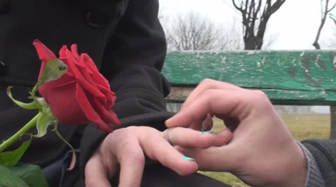 Close Up Of A Proposal And Putting The Ring On The Finger Love, Marriage, Trust Stock Footage 33840796