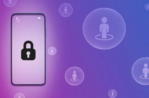Close-up of the protected smartphone on a purple gradient background. Copy sp Stock Photos