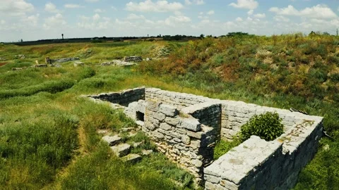 Close pu shot over an ancient greek settlement in Ukraine. Village in the Stock Footage 169469557