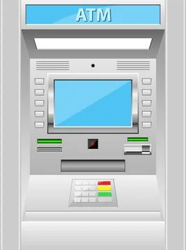 Close-up of a public automated teller machine (ATM) with a blank screen and.. Stock Illustration