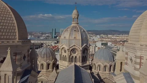 Close up pull back and forward drone shot of an impressive cathedral in Stock Footage 240987116
