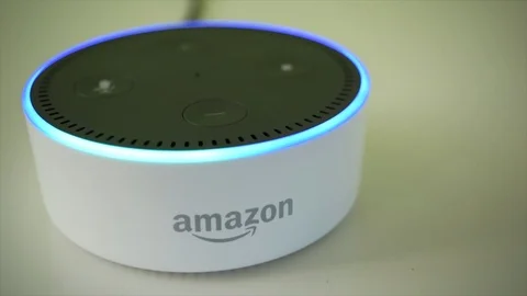 Close Up Pull Focus of Amazon Dot Activating Stock Footage 86153935