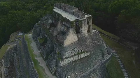 Close Pullout Overhead Shot of Temple of El Castillo at Xunantunich 動画素材 197009356