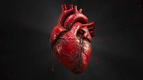 Close up of a pulsating heart in action isolated in black Video stock 263550189