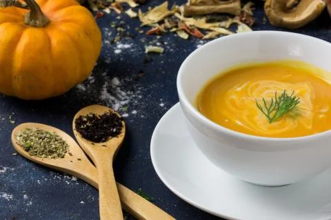 Close up pumpkin soup Stock Photos